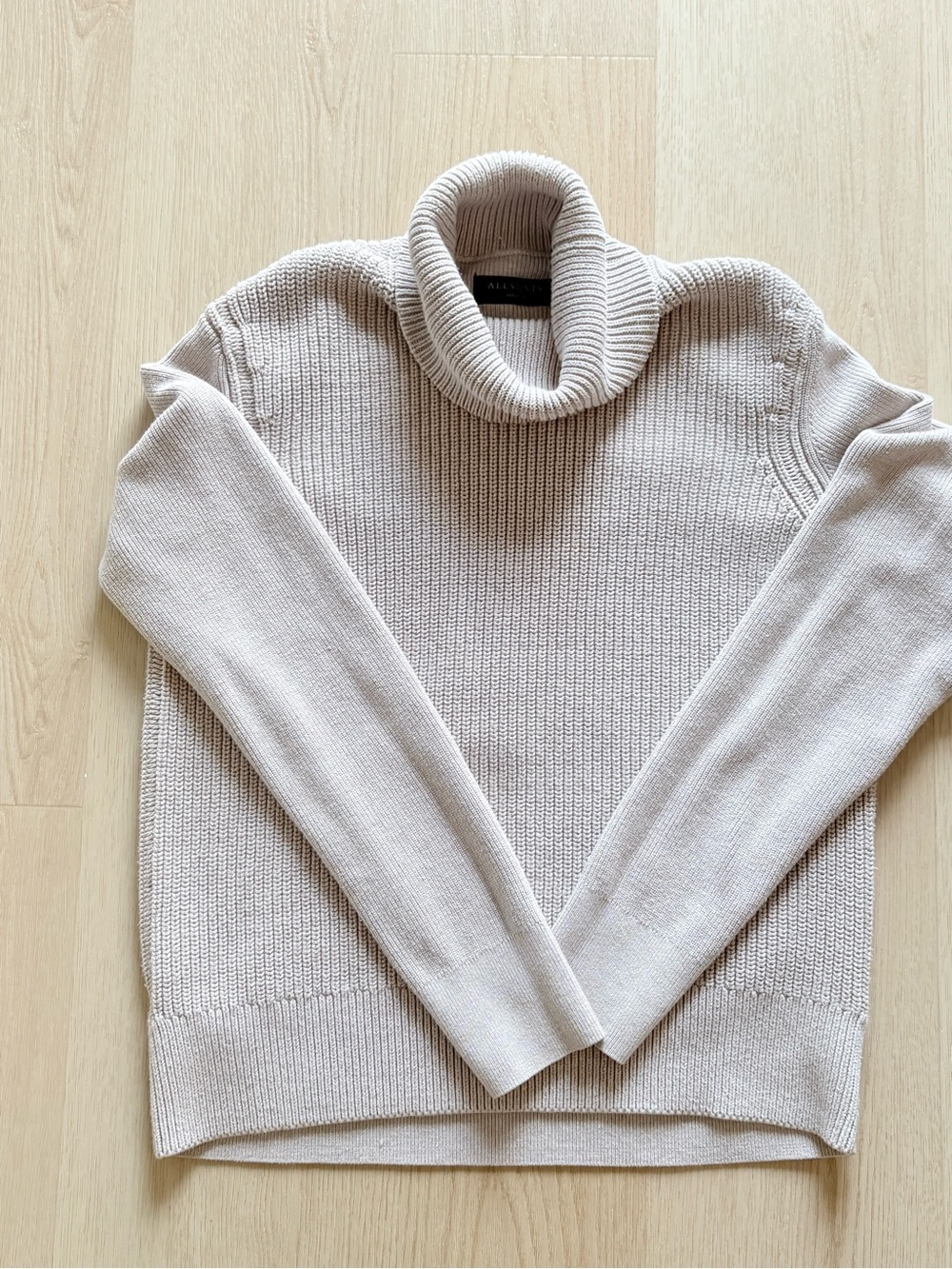 All Saints - Funnel Neck Sweater 100% cotton taupe marl